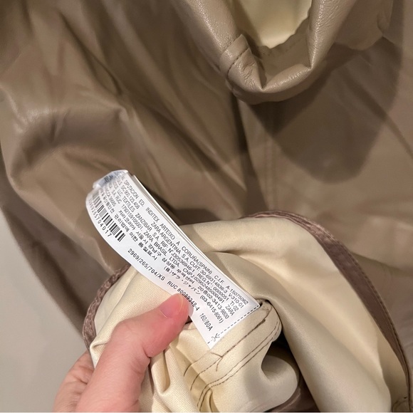 Zara Taupe Leather Hooded Zipper Jacket | XS - Picture 8 of 11